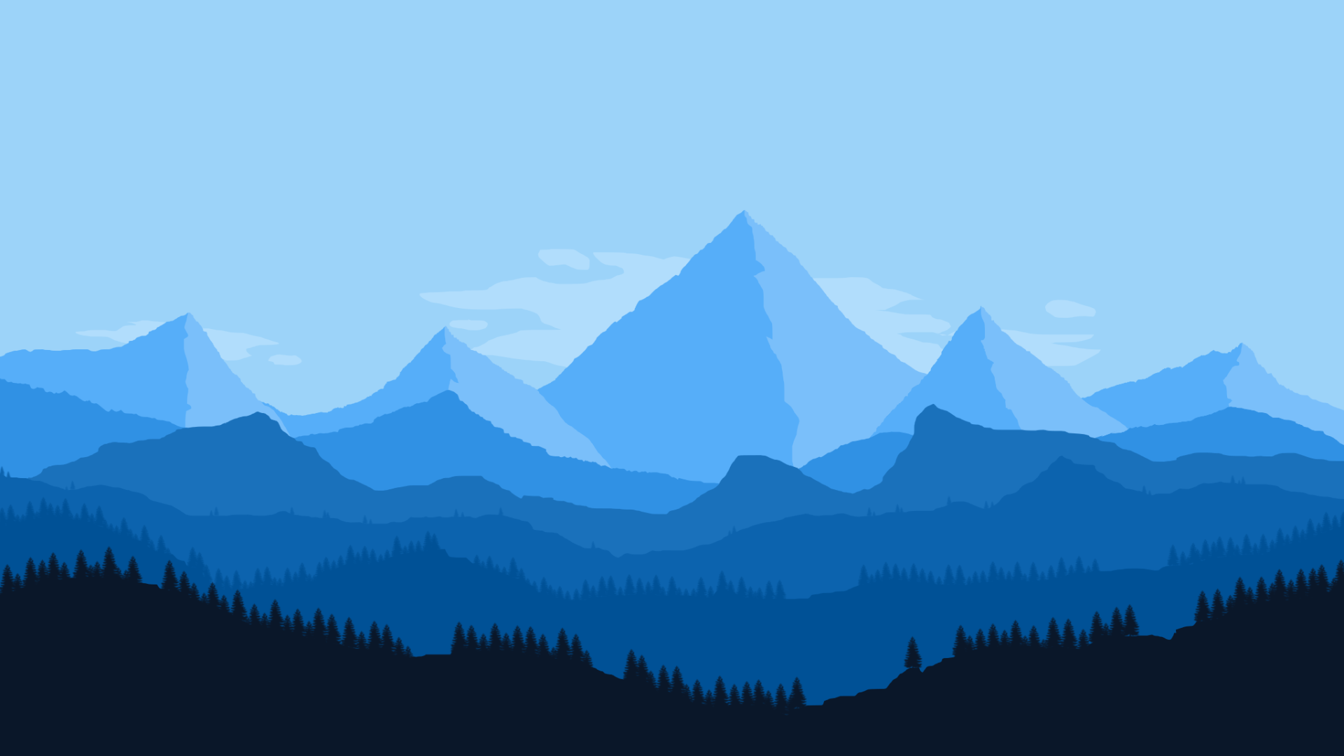 A Blue Mountain Landscape With Trees And Mountains In The Background Wallpaper