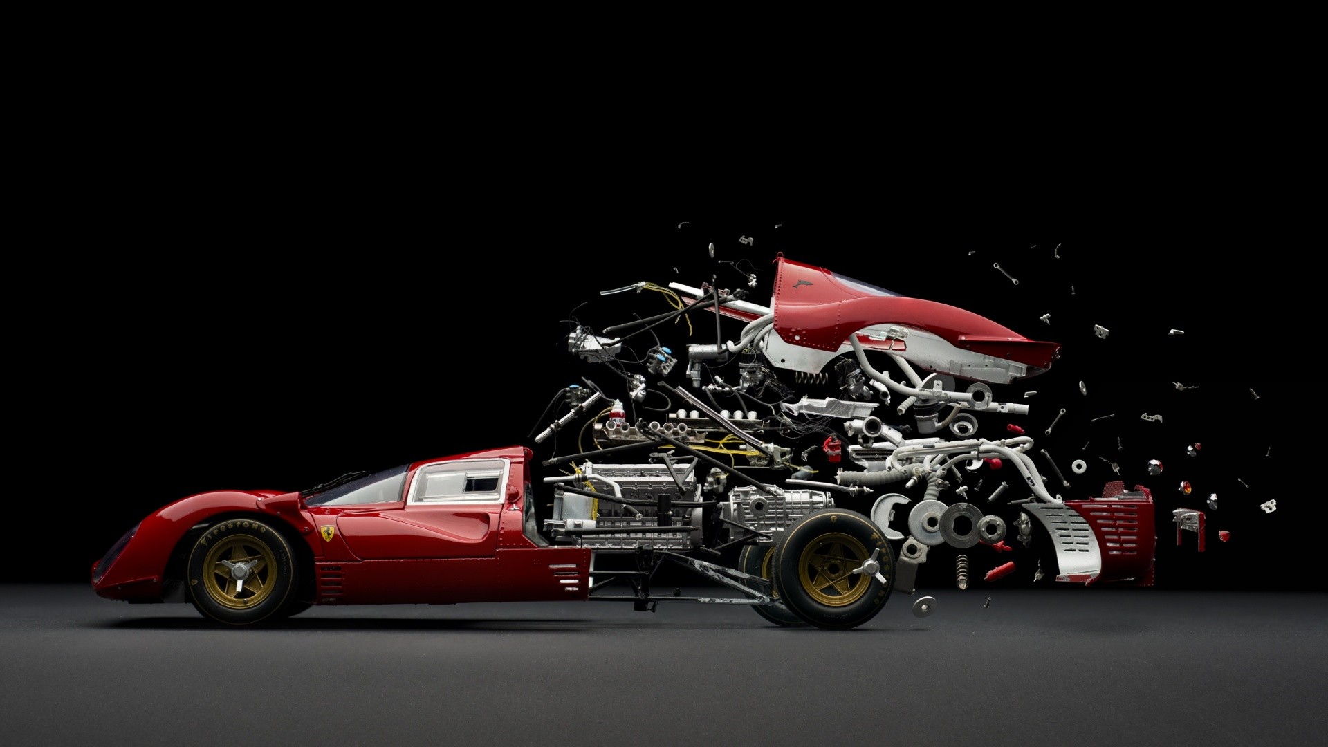 Abstract Car Sports Parts Mechanics Ferrari Exploded