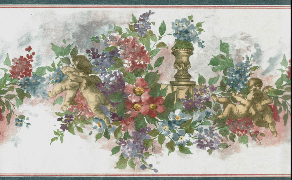 Victorian Cherubs Angels Flowers Urns Wallpaper Border