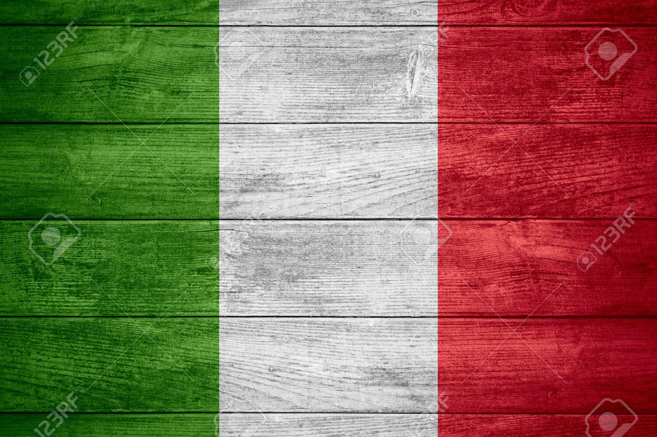 Flag Of Italy Or Italian Banner On Wooden Background Stock Photo