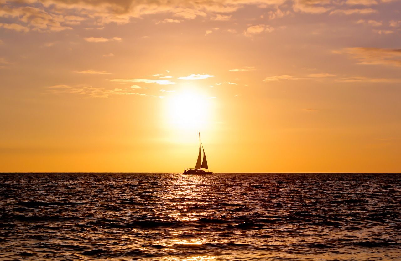 Image On Twilight Sun Ocean Boat Water In