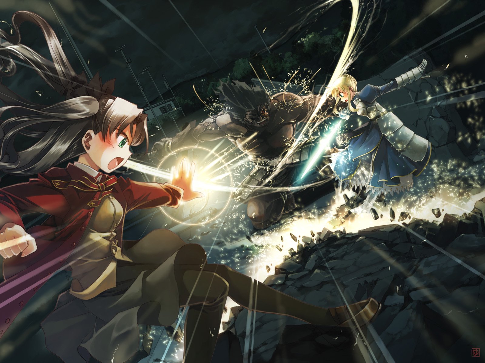  Fate StayNight Black Armor Sword Girl Anime Fighting HD Wallpaper 1600x1200