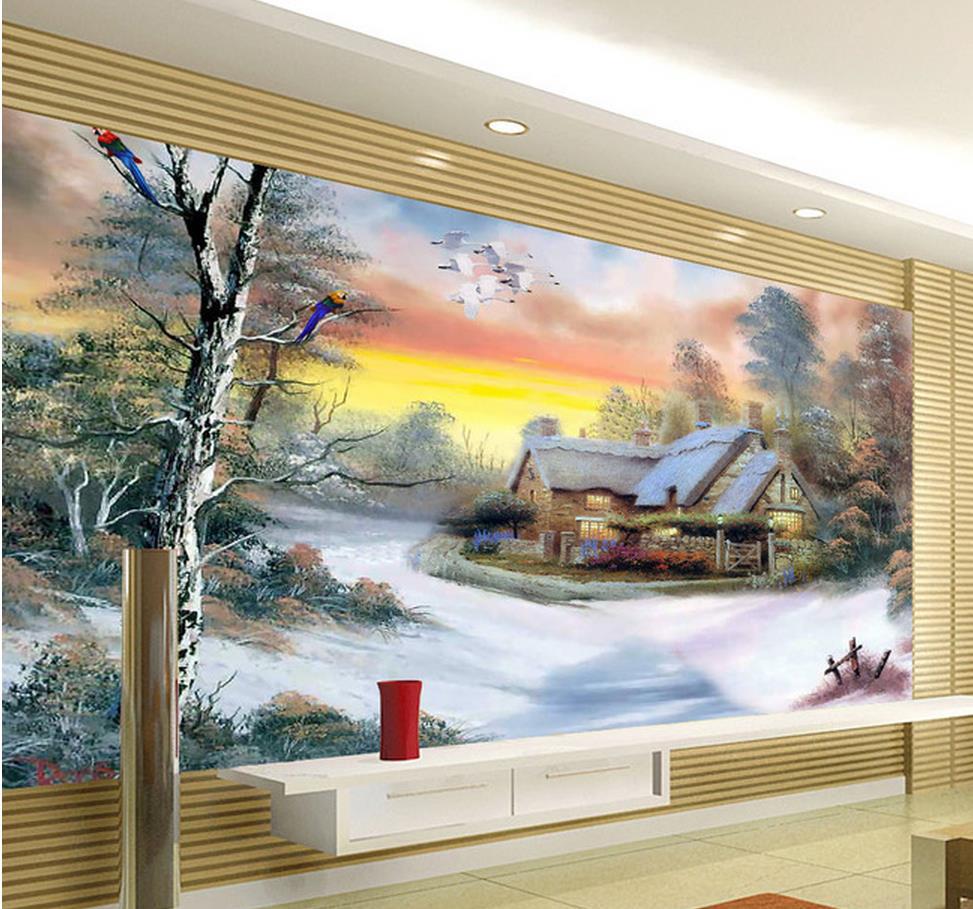 HD 3d Snow Landscape Painting Mural Wallpaper Wall Paper Jpg