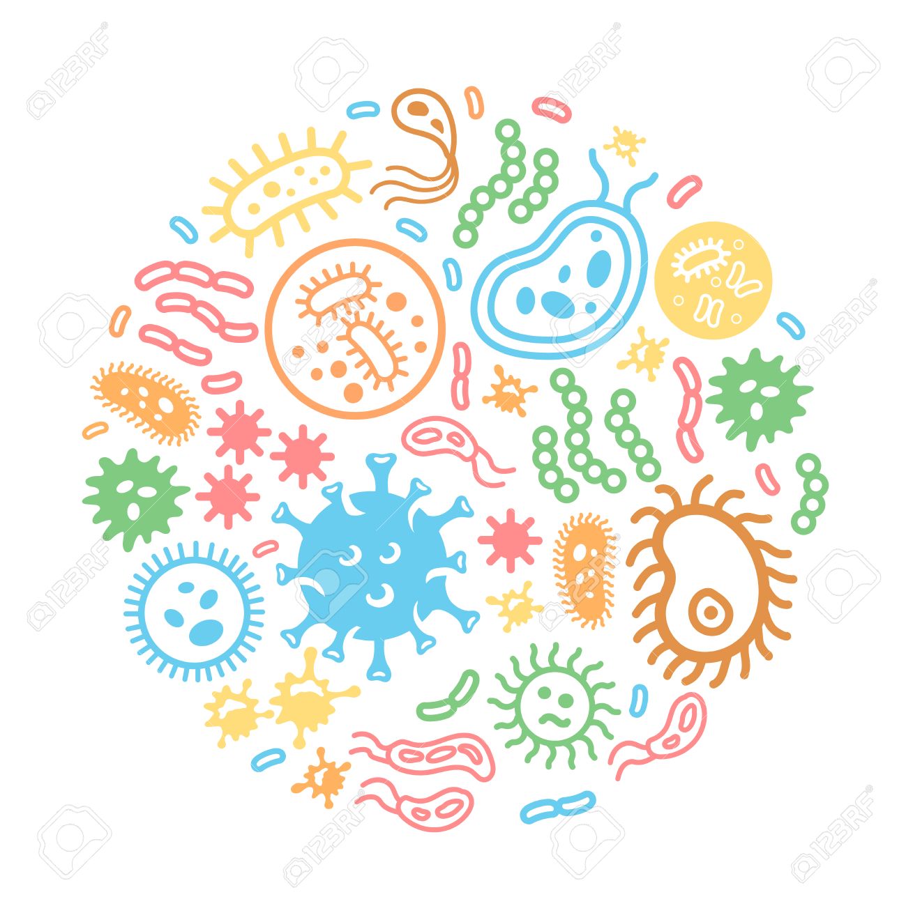 Bacteria And Virus On A Circular Background Biology Science