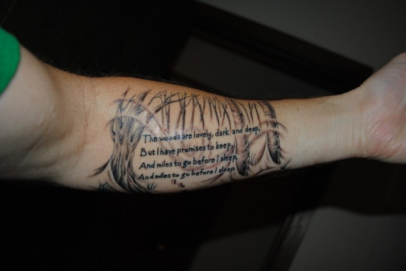 Cool Poem Quote On Tree Background Tattoo Arm TattooImage Biz