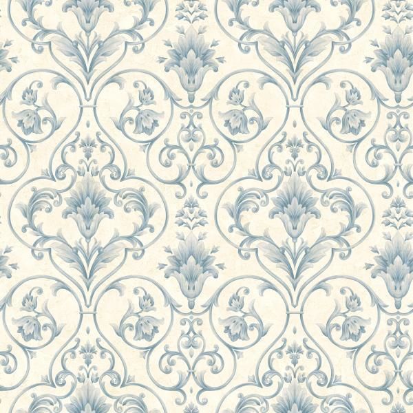 Wallpaper Sample Blue And Cream Victorian Scroll