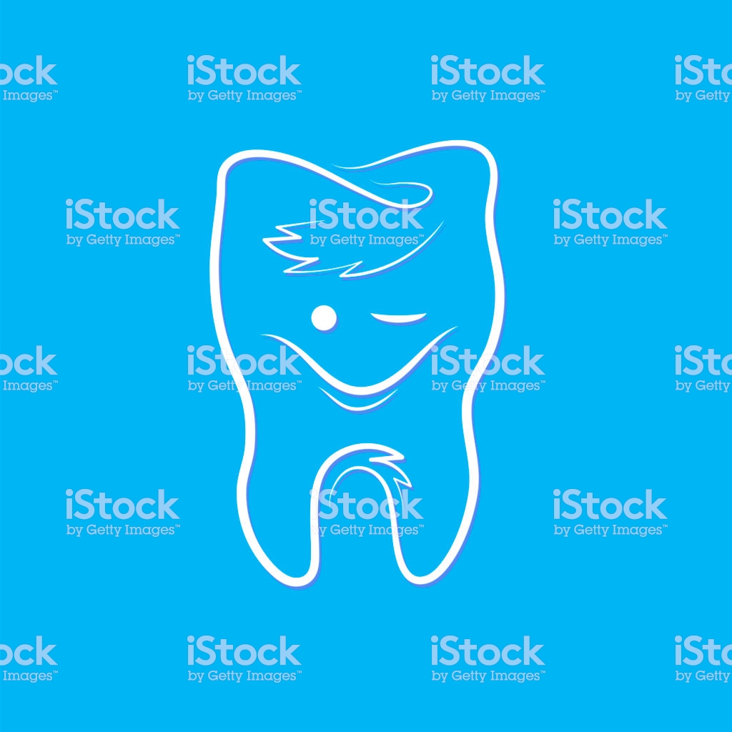 Healthy Human Tooth Logo On Blue Background Dental Care Concept