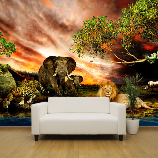 Safari Animals In Africa Feature Wallpaper Mural Design Wm021