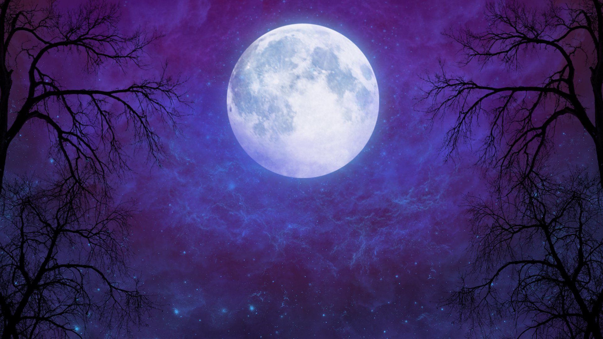 Starry Sky Cloud Silhouette Purple Night Artistic Moon HD Wallpaper