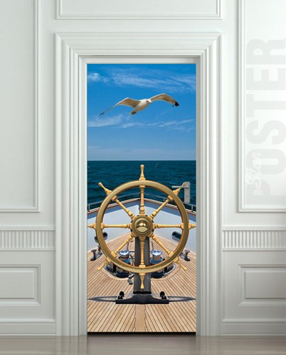 Door Sticker Ship Sea Captain Trevel Ocean Gull Bird Mural Decole Film