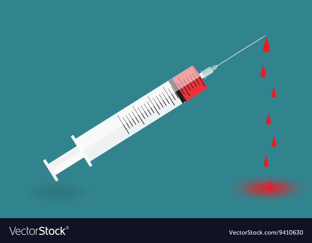 Syringe With Needle On Blue Background Shot Vector Image