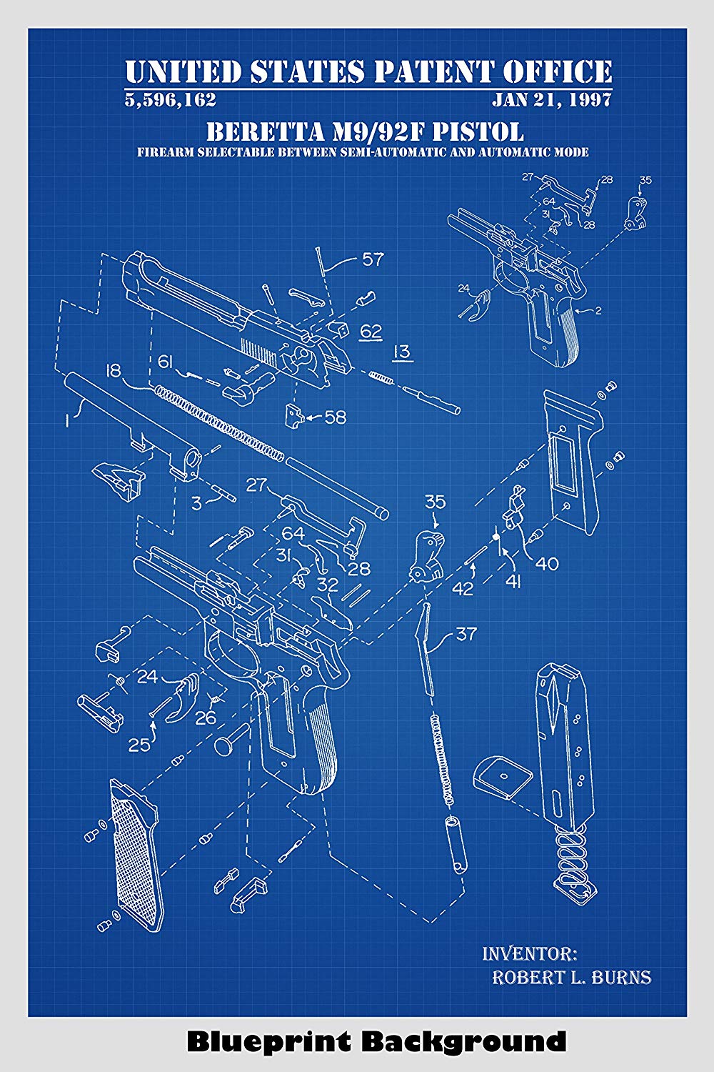 Amazon Beretta M9 F Service Pistol Patent Print Art Poster