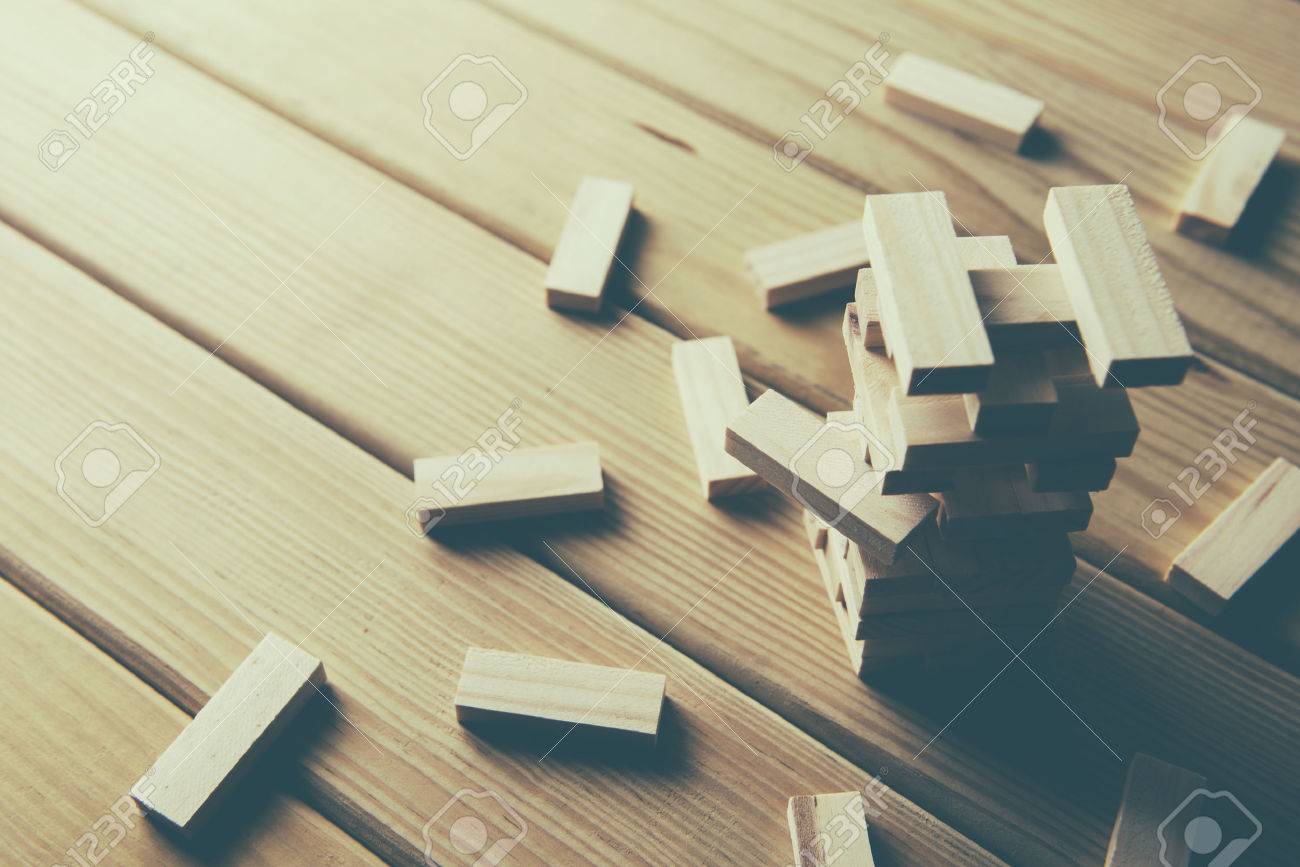 Jenga Wood Blocks Stack Game On Background Stock Photo