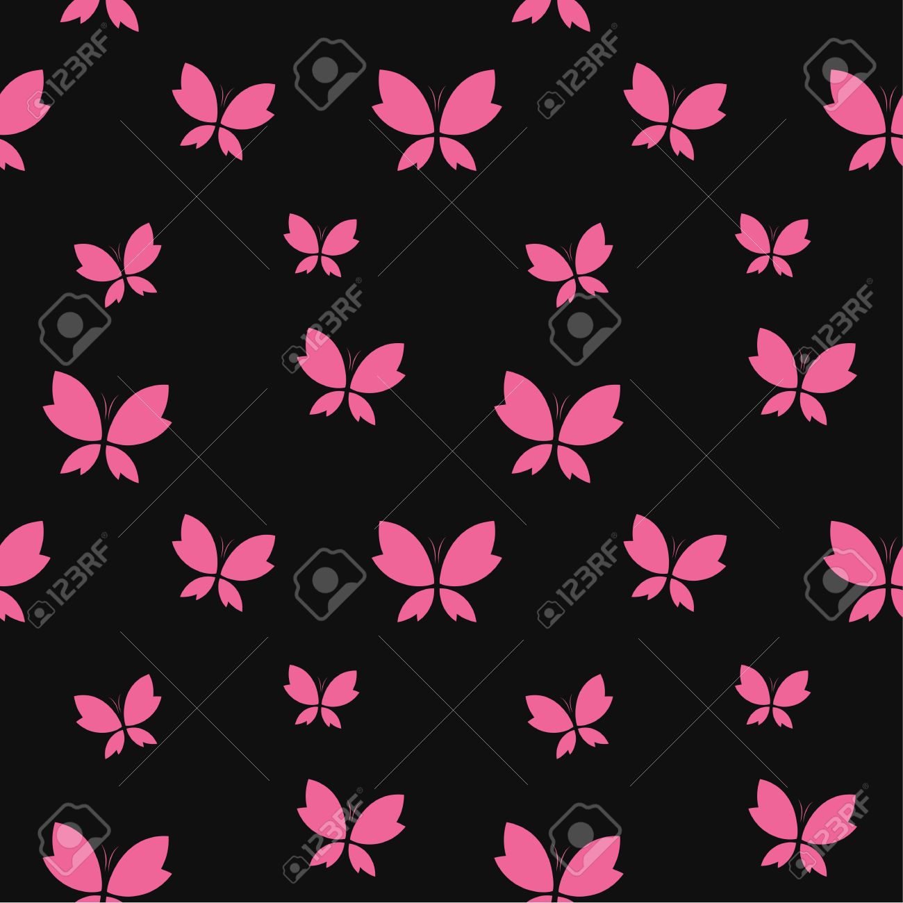 Vector Seamless Pattern With Pink Butterfly On Black Background