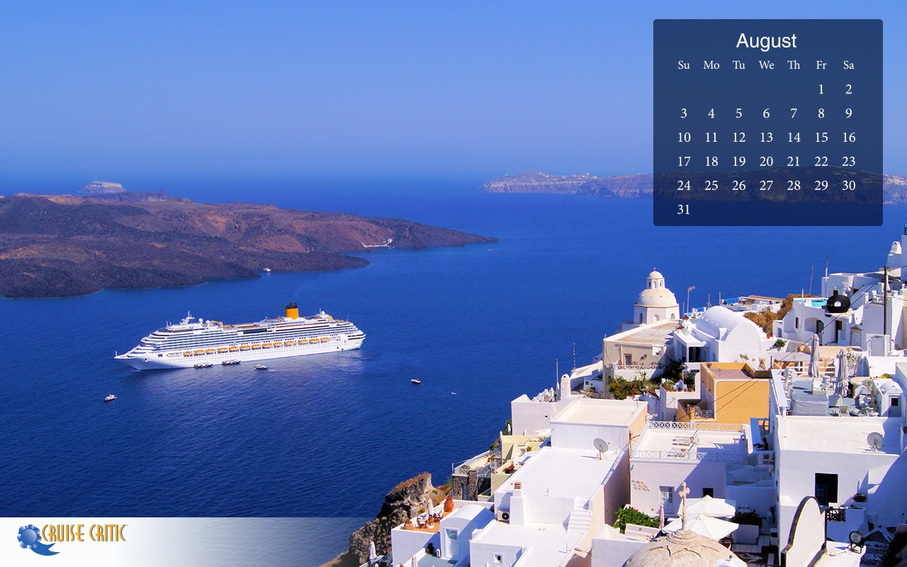 August 2014 Calendar Desktop Wallpaper Santorini Sailing The Lido 1280x800