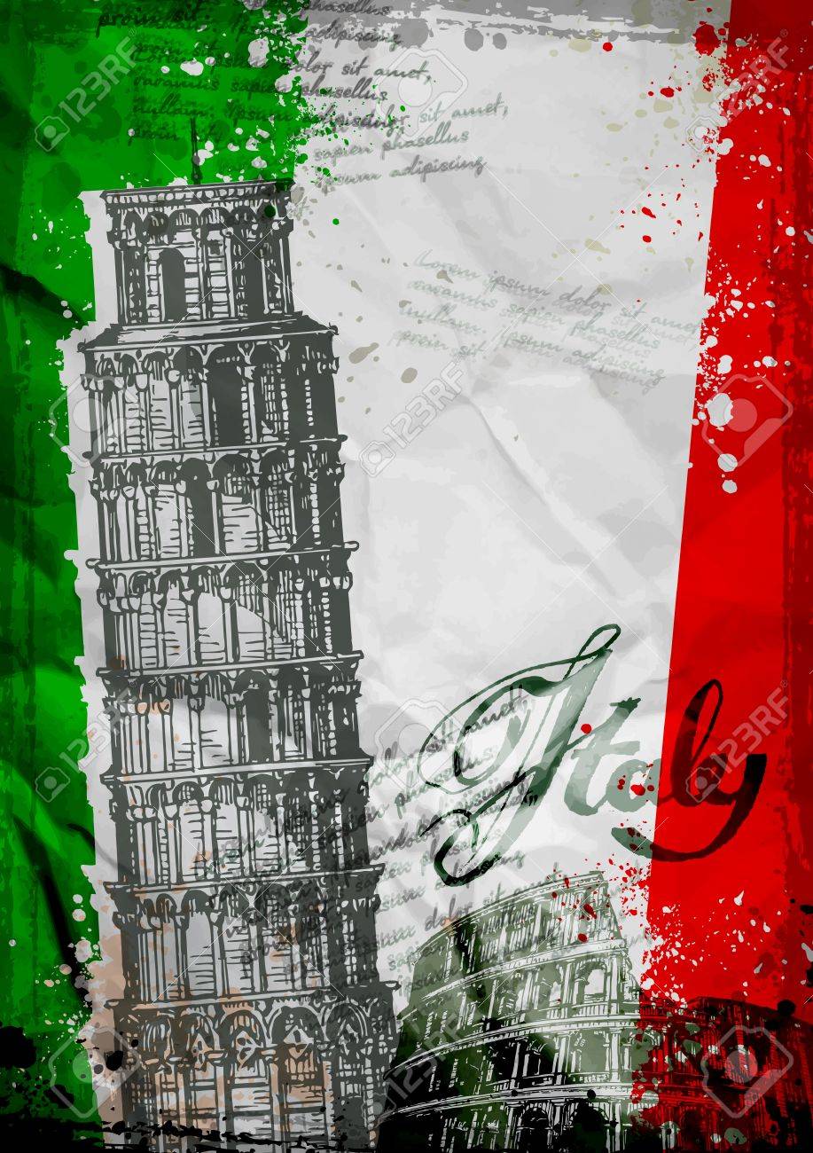 Architecture Of Italy On The Background Of The Italian Flag