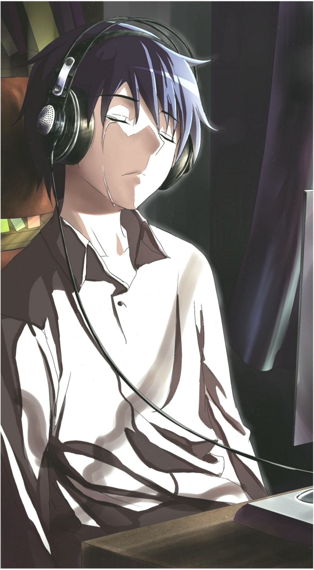 Headphone Anime Boy Sad HD Wallpaper