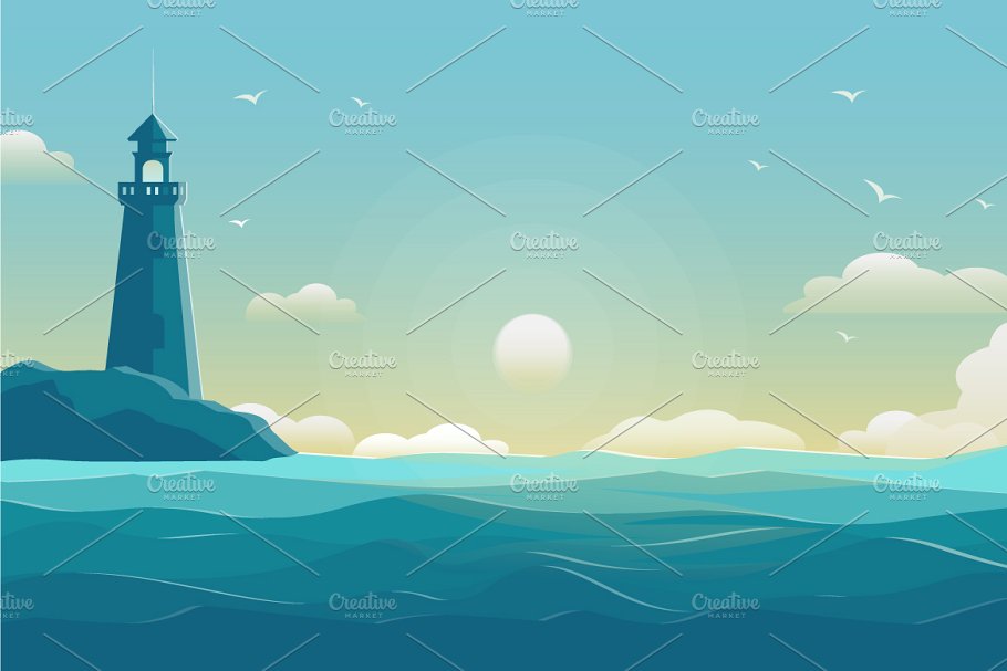 Blue Sea Background Illustrations Creative Market