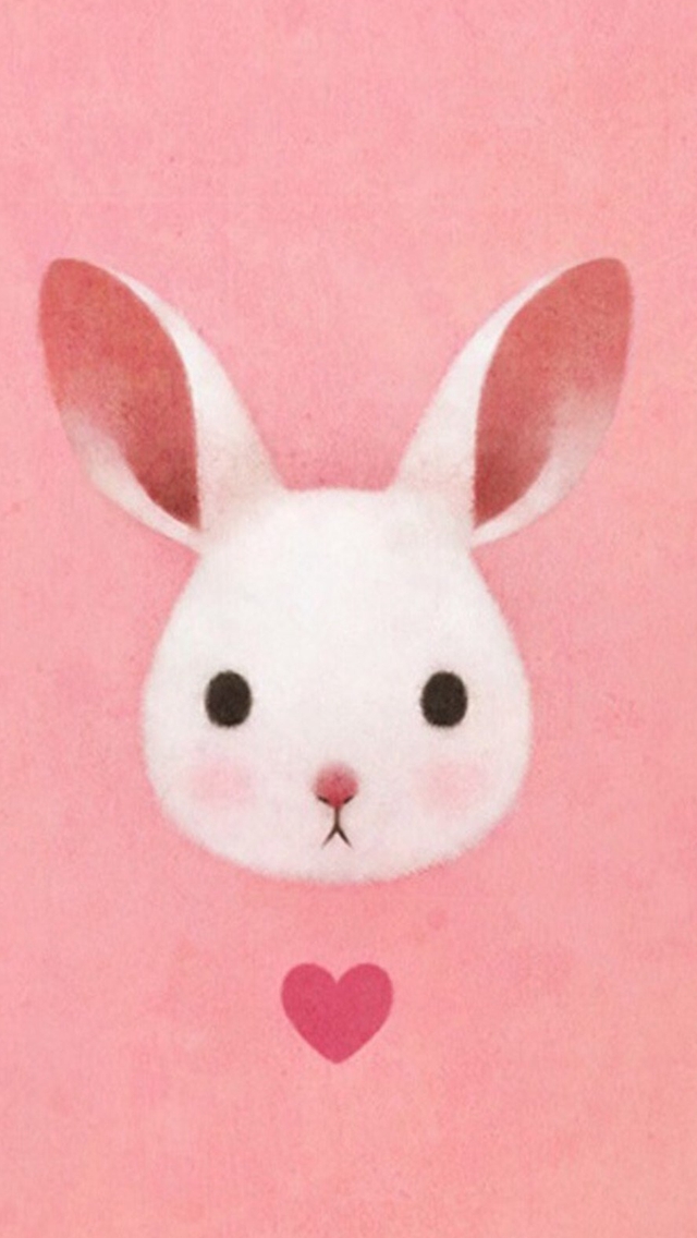 Cute Lovely Pink Rabbit Drawing Art iPhone Wallpaper