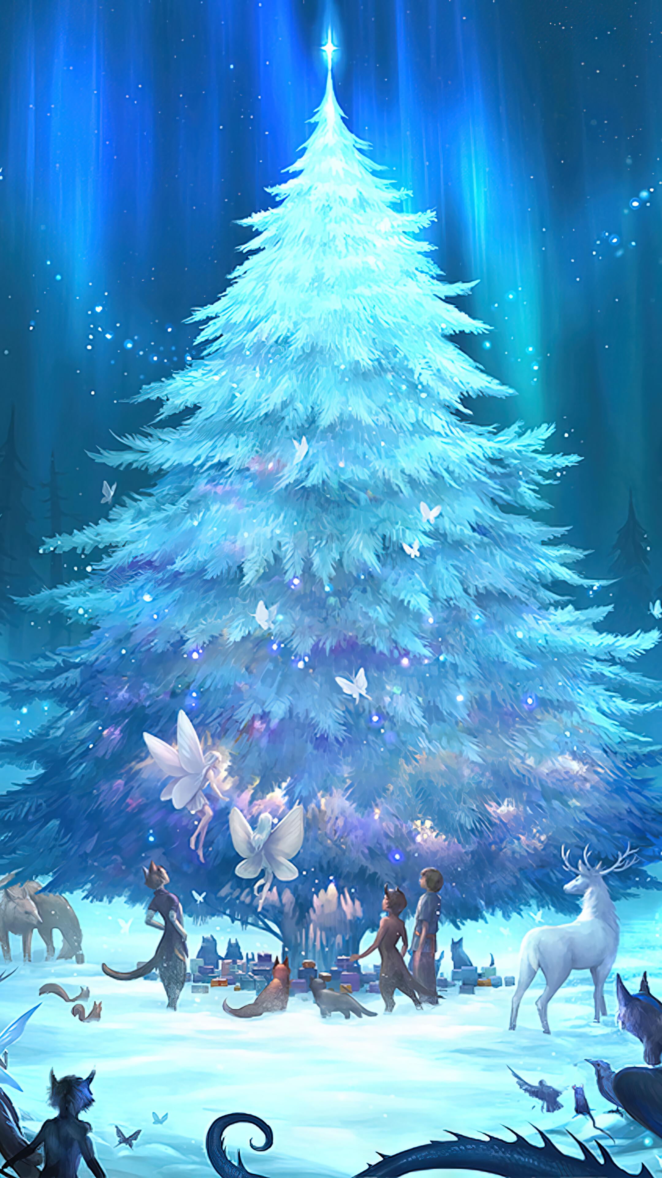 Christmas Tree Fantasy Forest 4K Wallpaper iPhone HD Phone 5940h