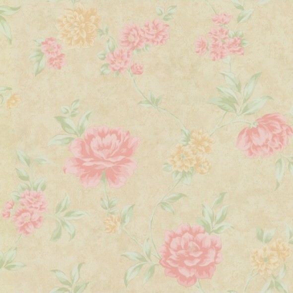 Floral Wallpaper Pastels Beige Pink Green Transitional