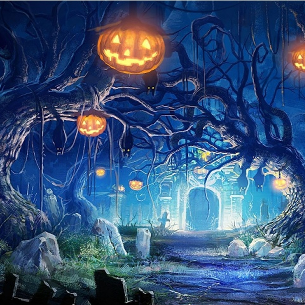 Halloween Mystery Night Landscape iPad Wallpaper iPhone