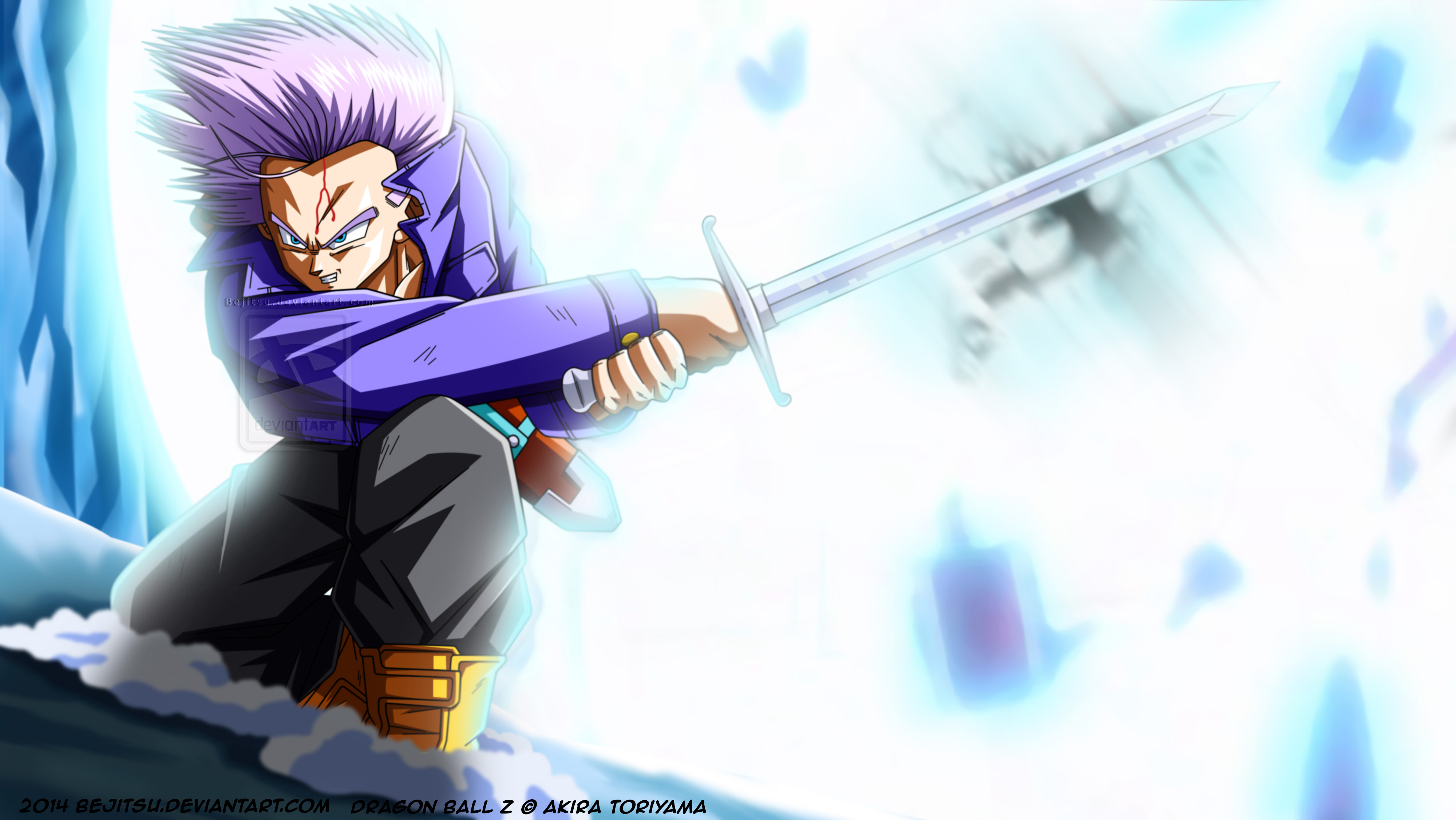Trunks wielding a sword in a dynamic action pose from Dragon Ball Z