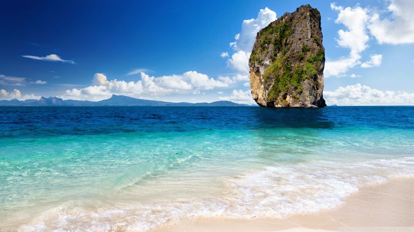 Tropical Blue Sea Clear Sky White Sand Beach Theme HD 1080p