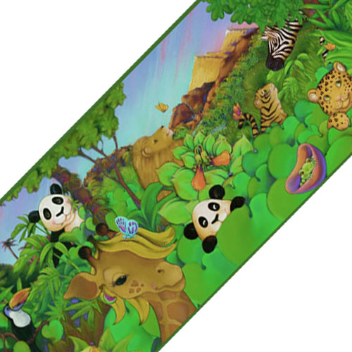 Cartoon Animals Prepasted Wall Border   Jungle Accent Wallpaper Decor