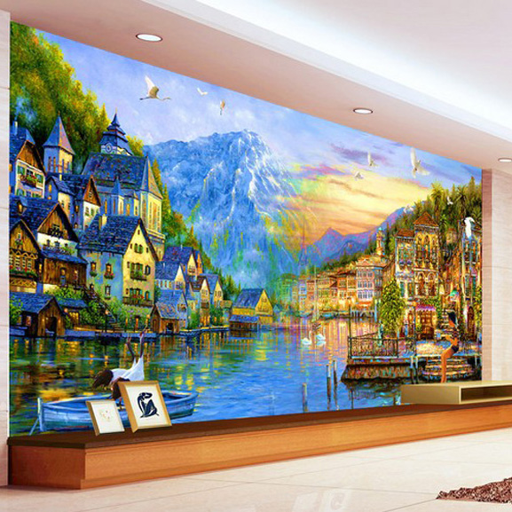 Personalized 3d Wallpaper European City Painting Large Mural