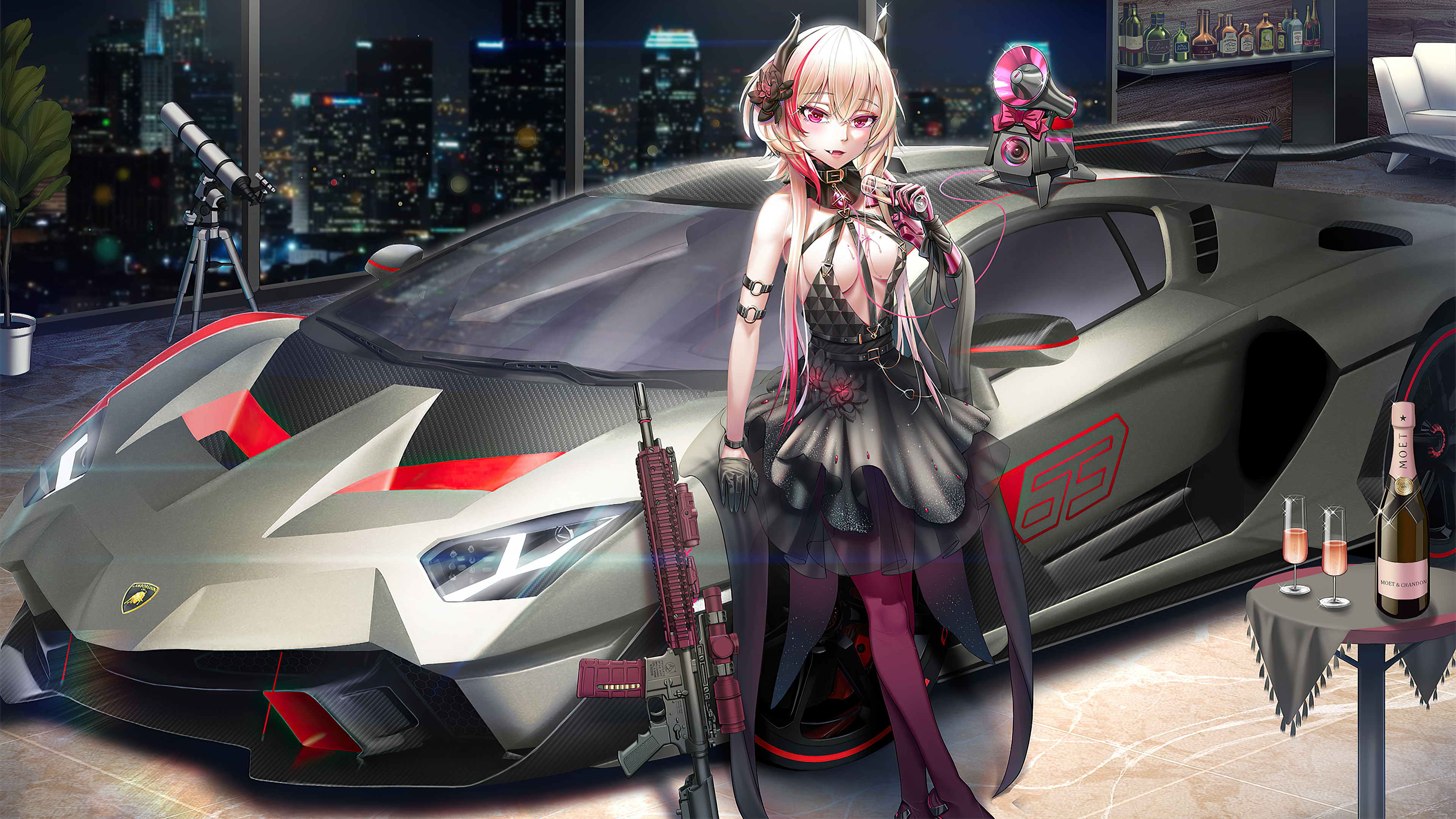 Lamborghini Rider Anime Girl 4k Wallpaper HD