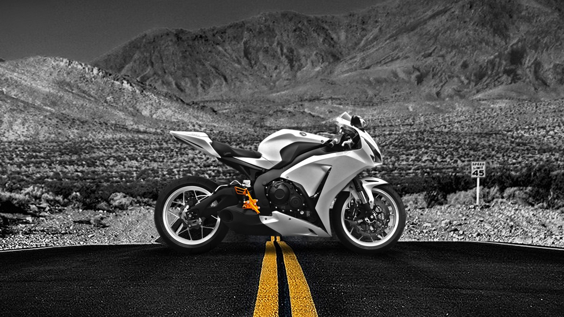 White Sports Motorcycle on Desert Road