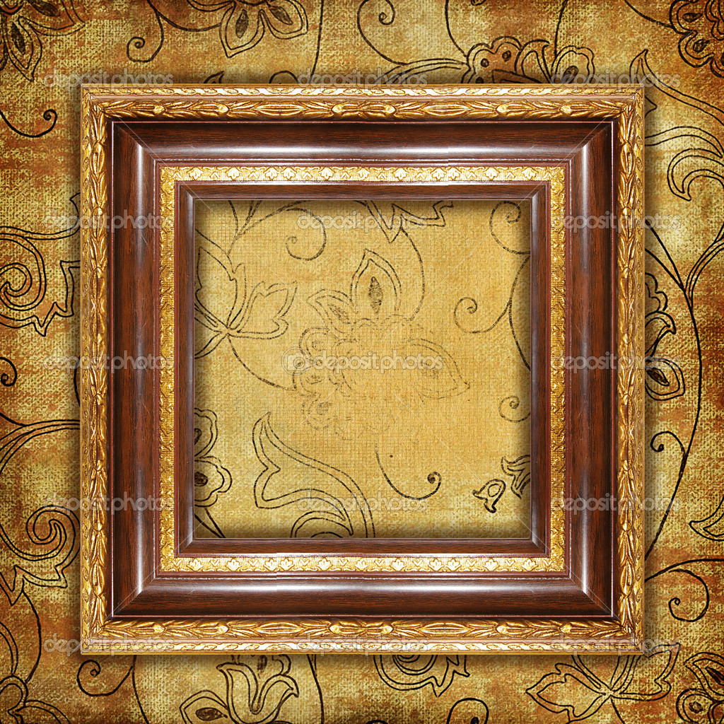 Carved Gilded Frame Over Old Wallpaper Stock Photo Maugli
