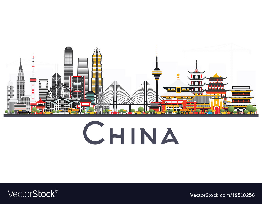 China City Skyline Isolated On White Background Vector Image