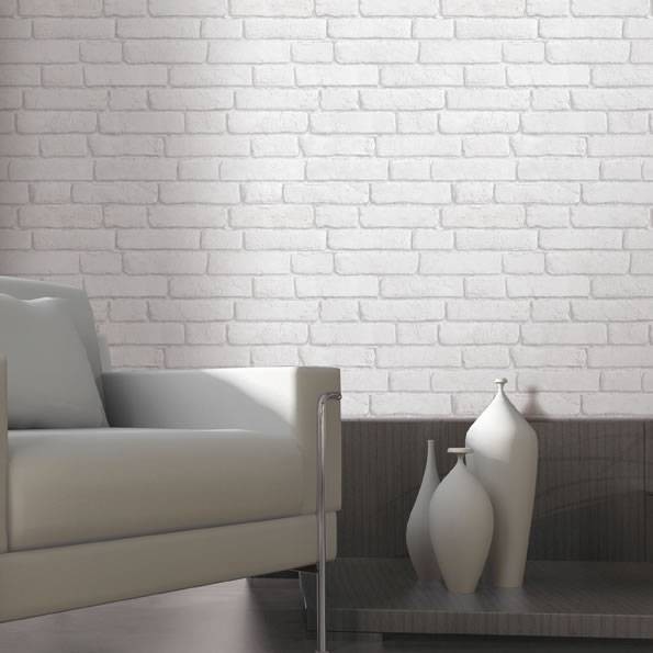 Home Light Grey White J30309 Brick Effect Muriva Wallpaper