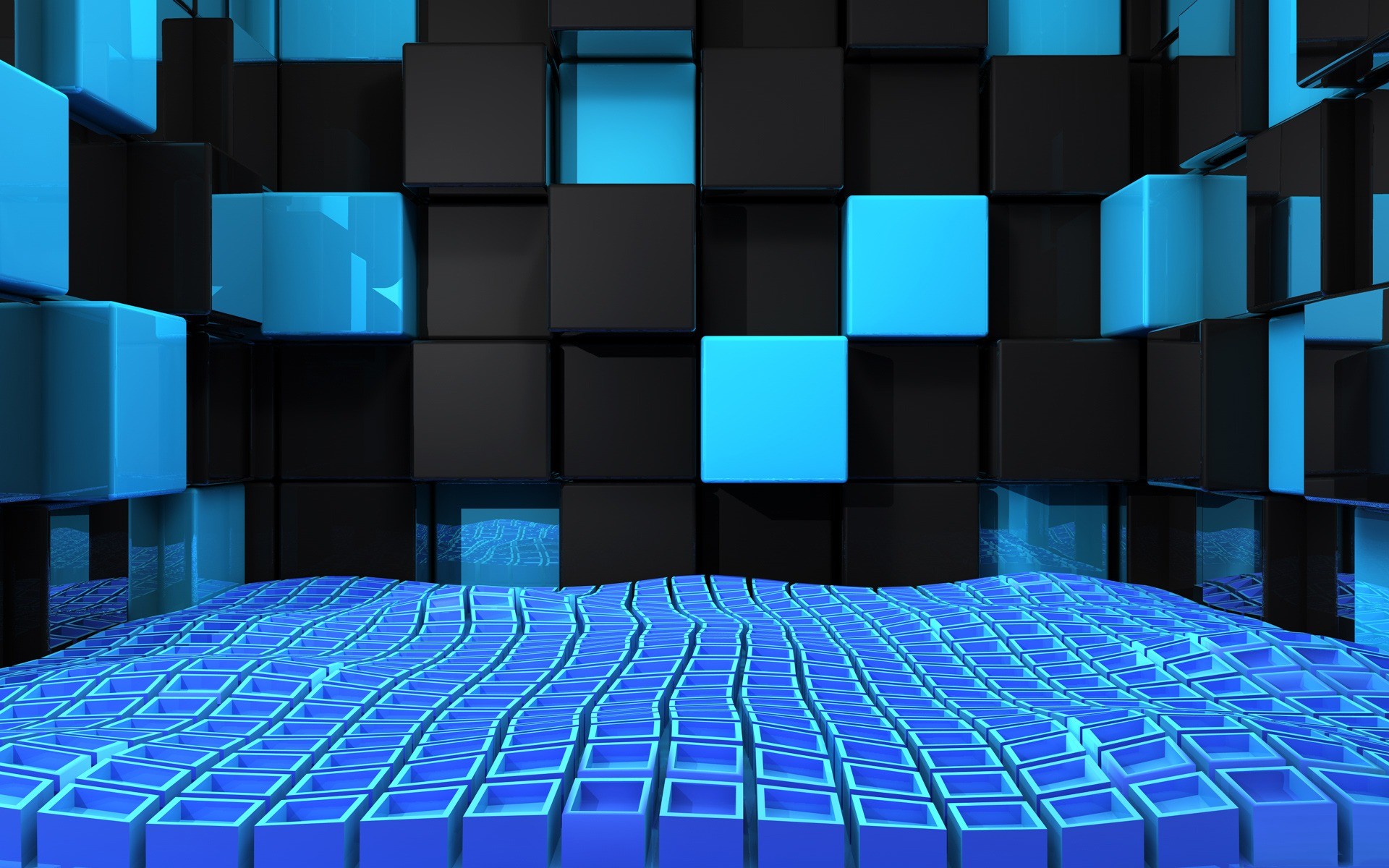 Cubes Wallpaper Black Blue 3d High Resolution Desktop