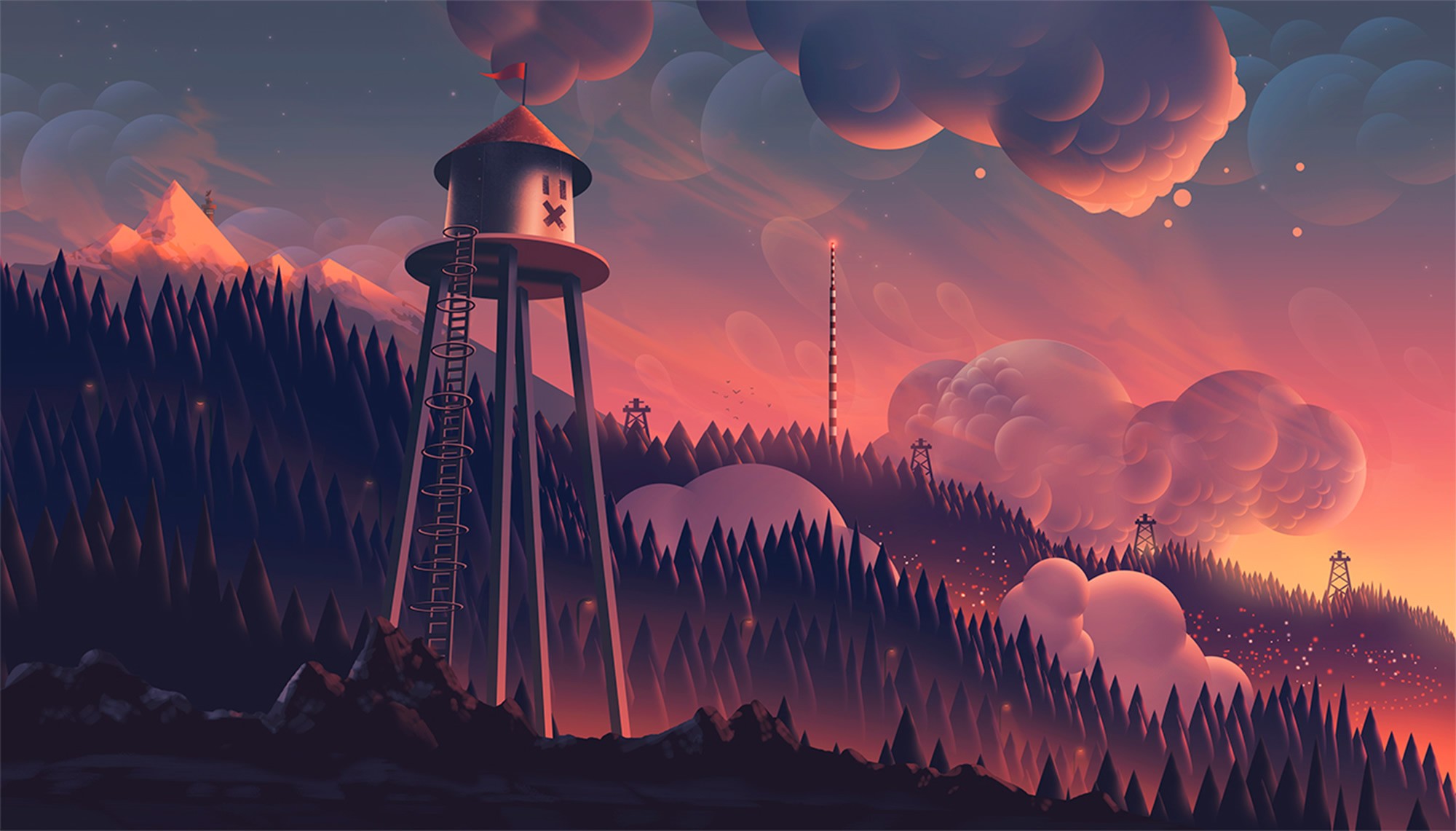 Watchtower Clouds Forest Mountain Landscape Digital Art HD Artist 4k Wallpaper