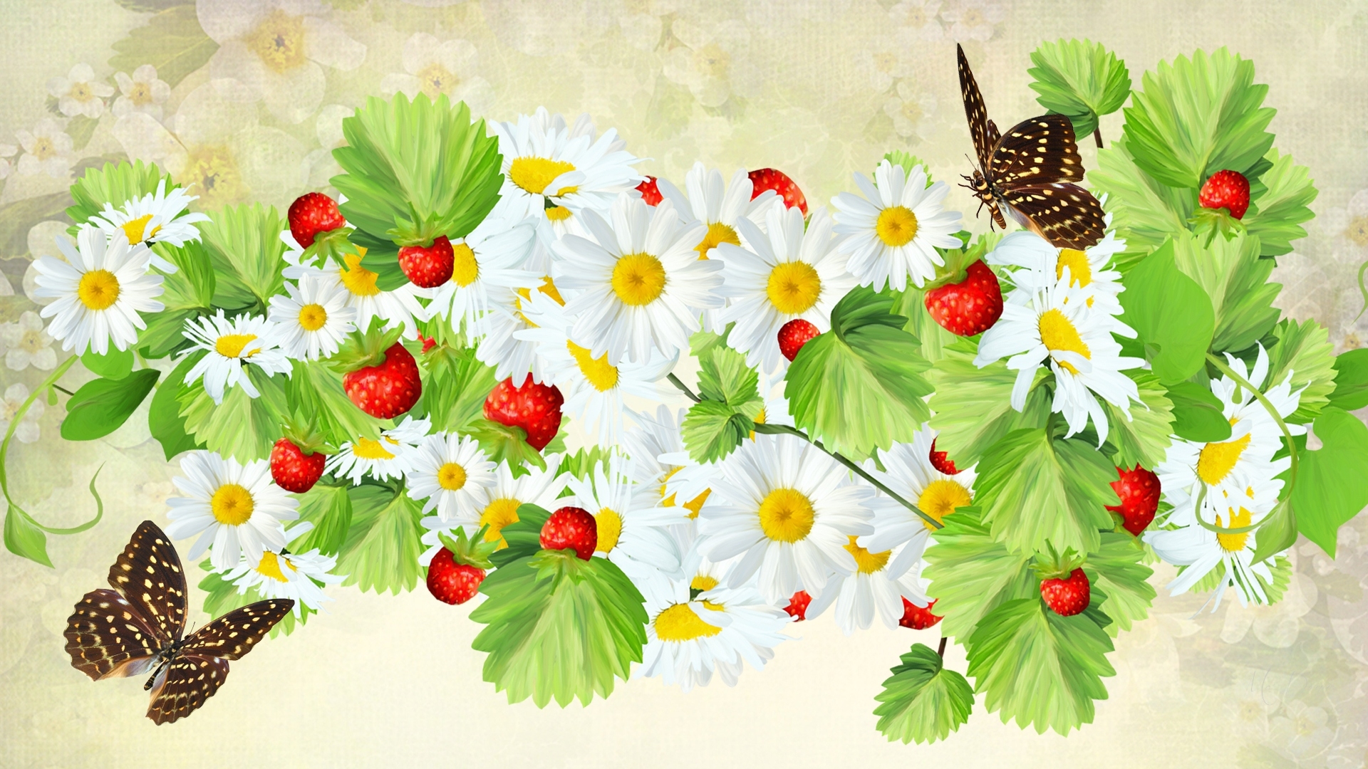 Fresh Spring Berries And Butterflies By Madonna