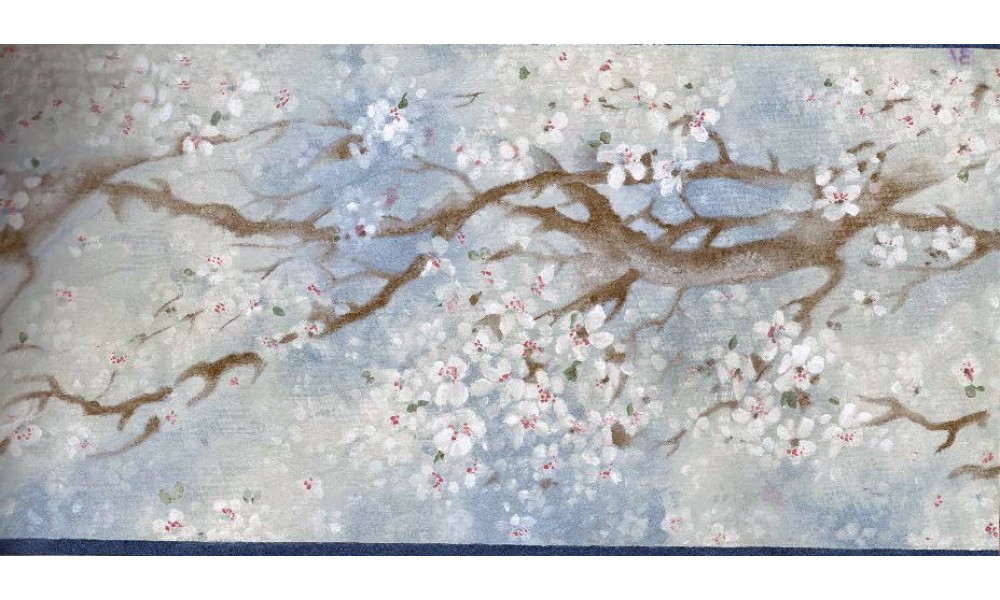 Home Blue White Japanese Floral Wallpaper Border