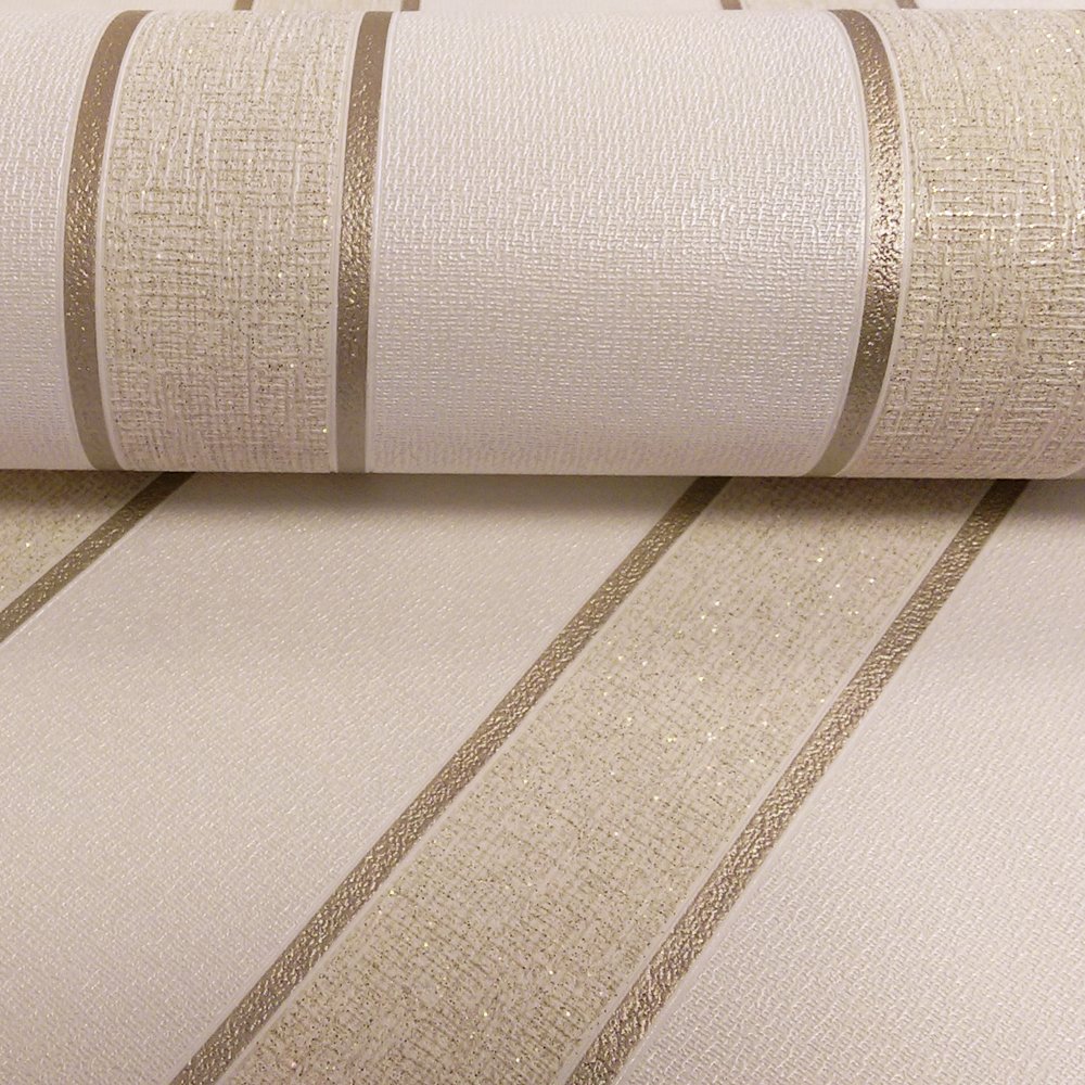 Brown Duke White Striped Glitter Metallic Textured Wallpaper