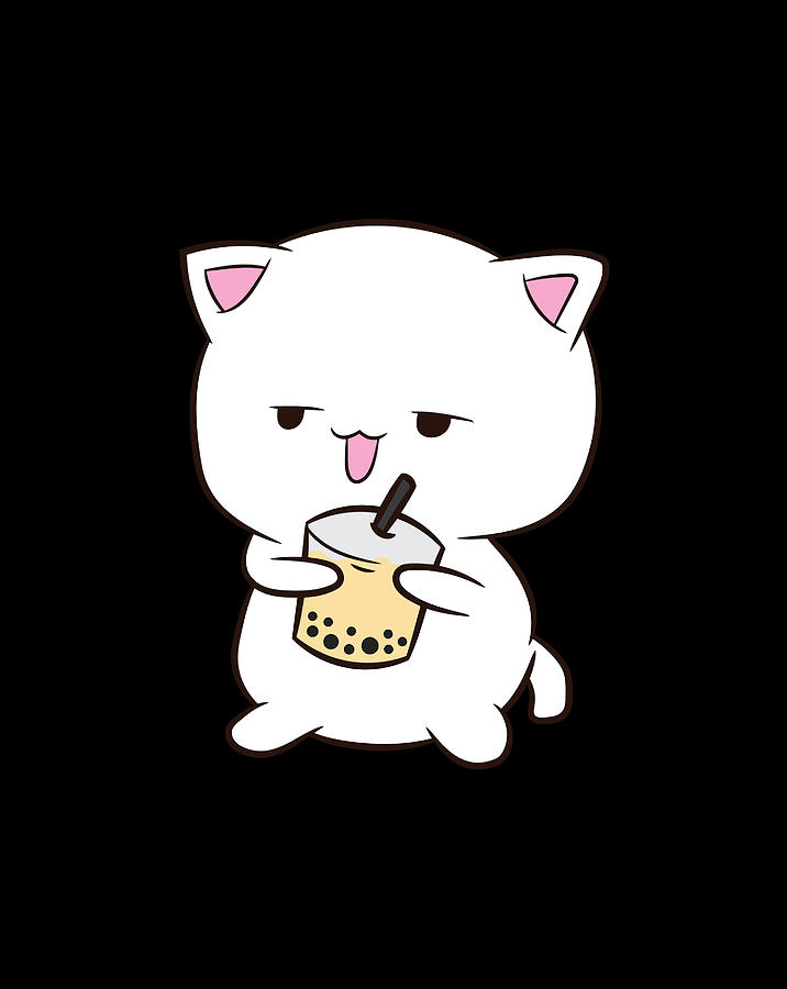 Cute Boba Cat With Tea Drinking Bubble Digital Art
