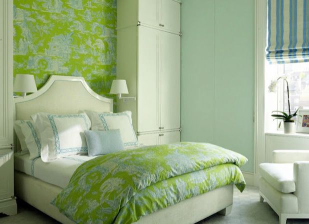 Green And White Toile Wallpaper Decorating With