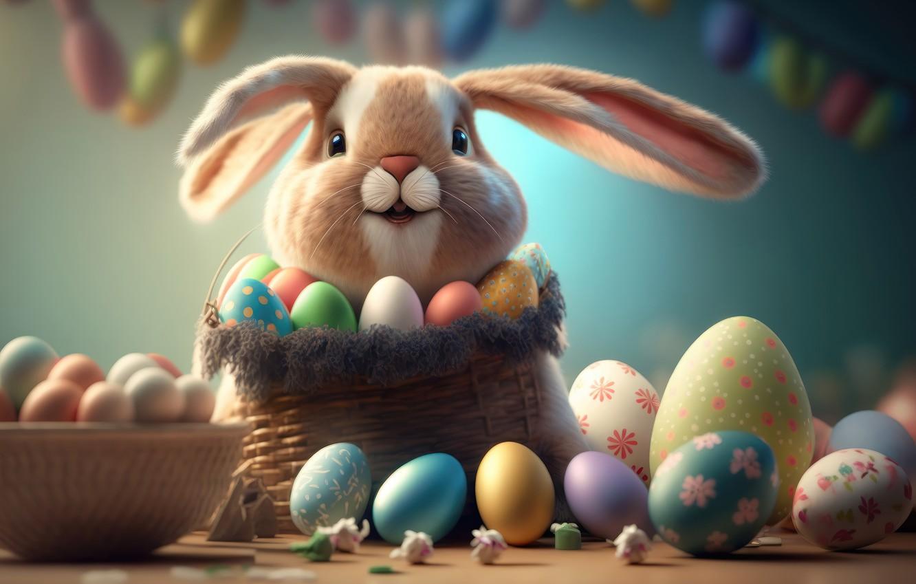 Wallpaper Eggs Colorful Rabbit Easter Spring