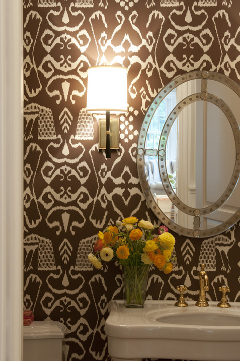 designer powder room with wallpaper   Simplified Bee