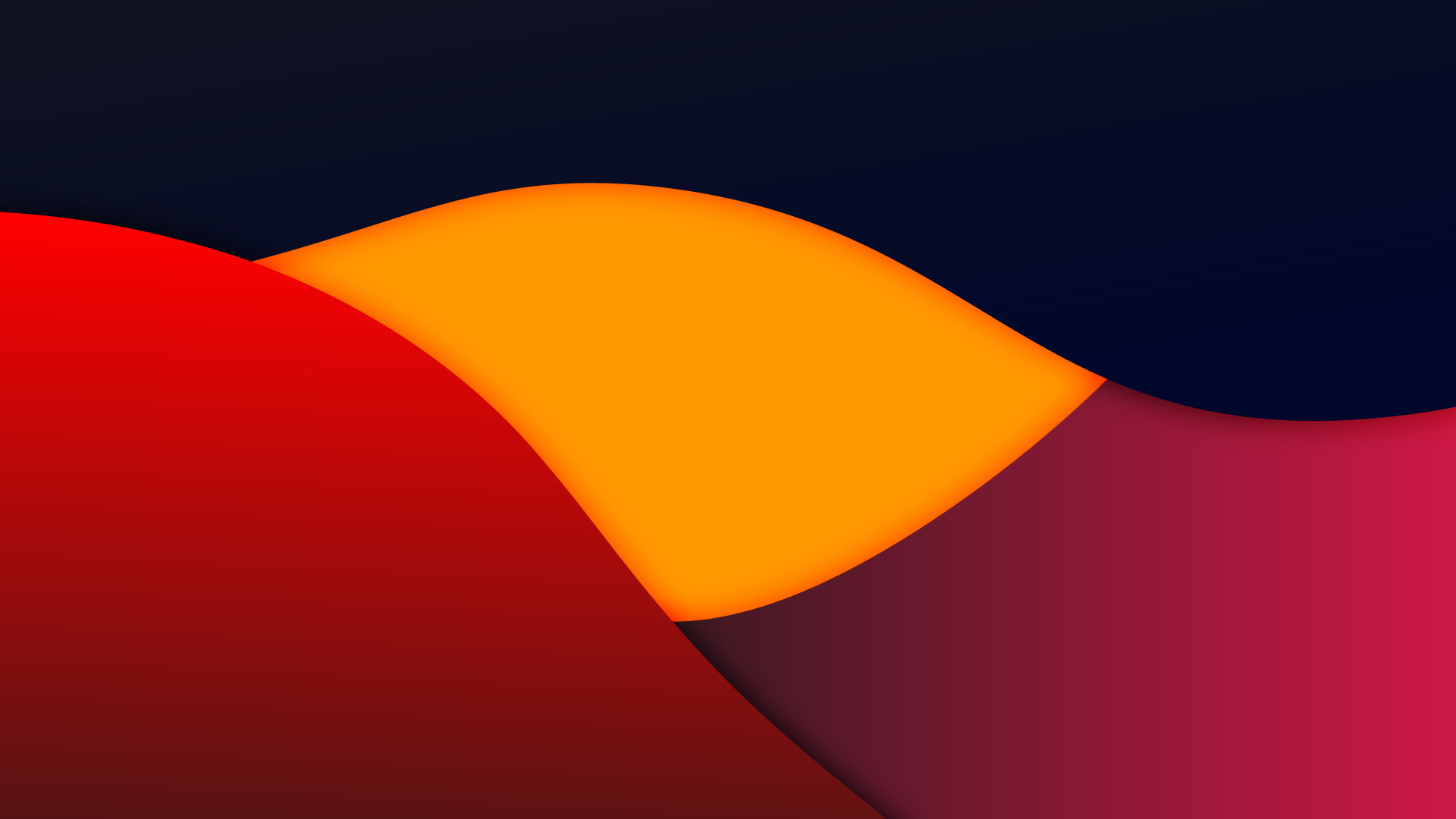 Abstract 4K wallpaper with smooth, overlapping shapes in vibrant orange, red, purple, and dark blue, creating a clean and modern design