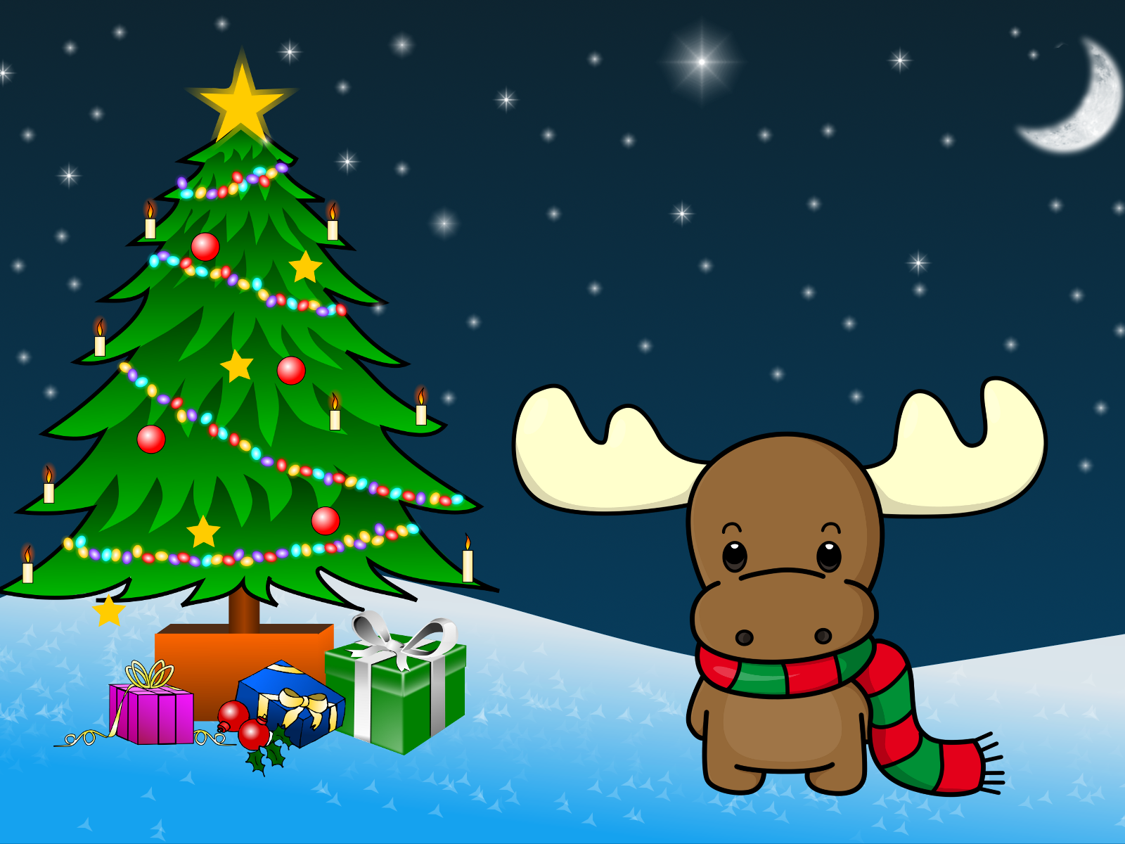 Cute Deer And Christmas Tree Exclusive HD Wallpaper