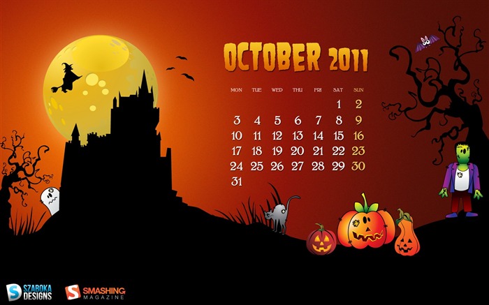 October Halloween Desktop Calendar Wallpaper