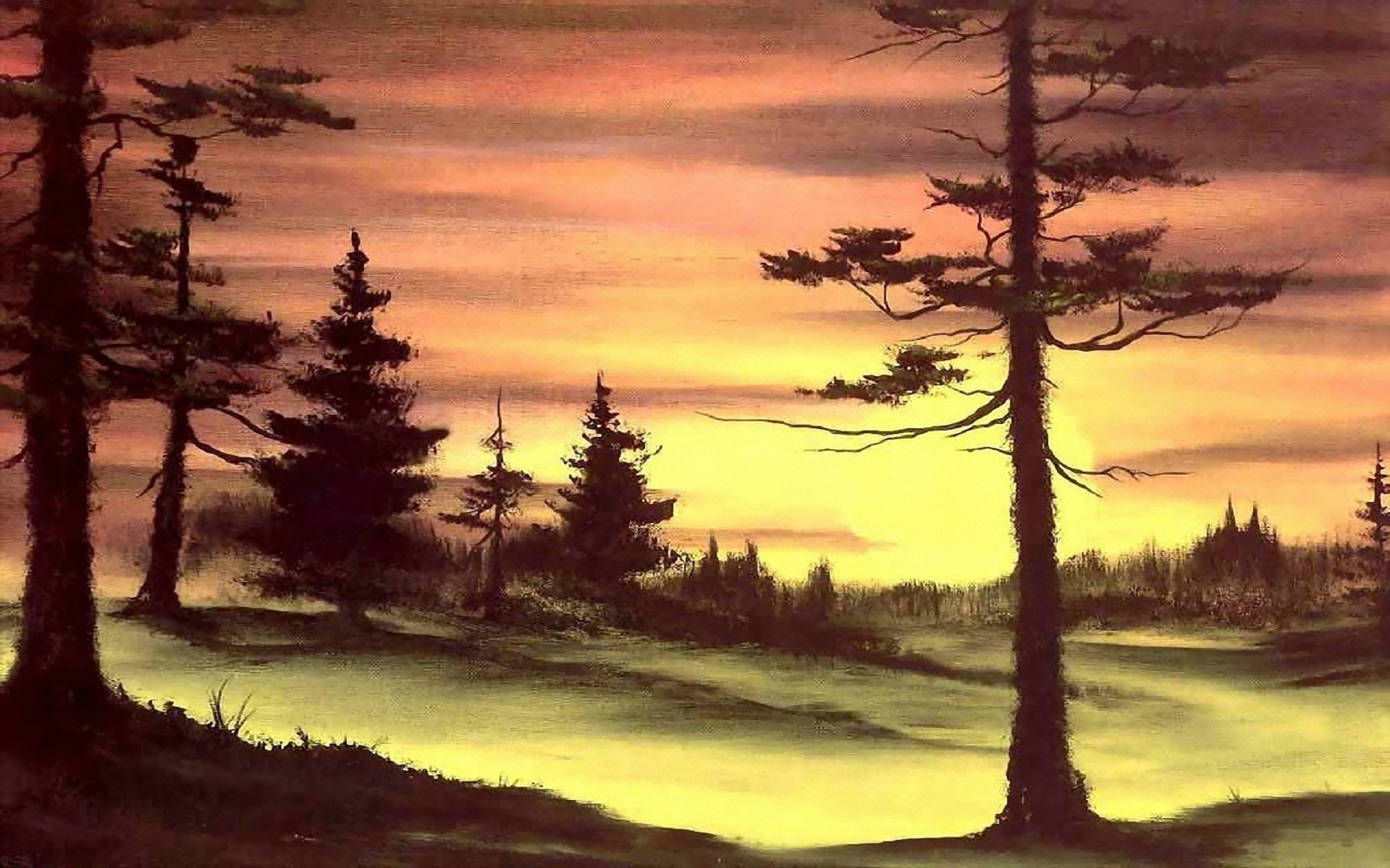 Painting Bob Ross Pattern Nature Sunset Sun