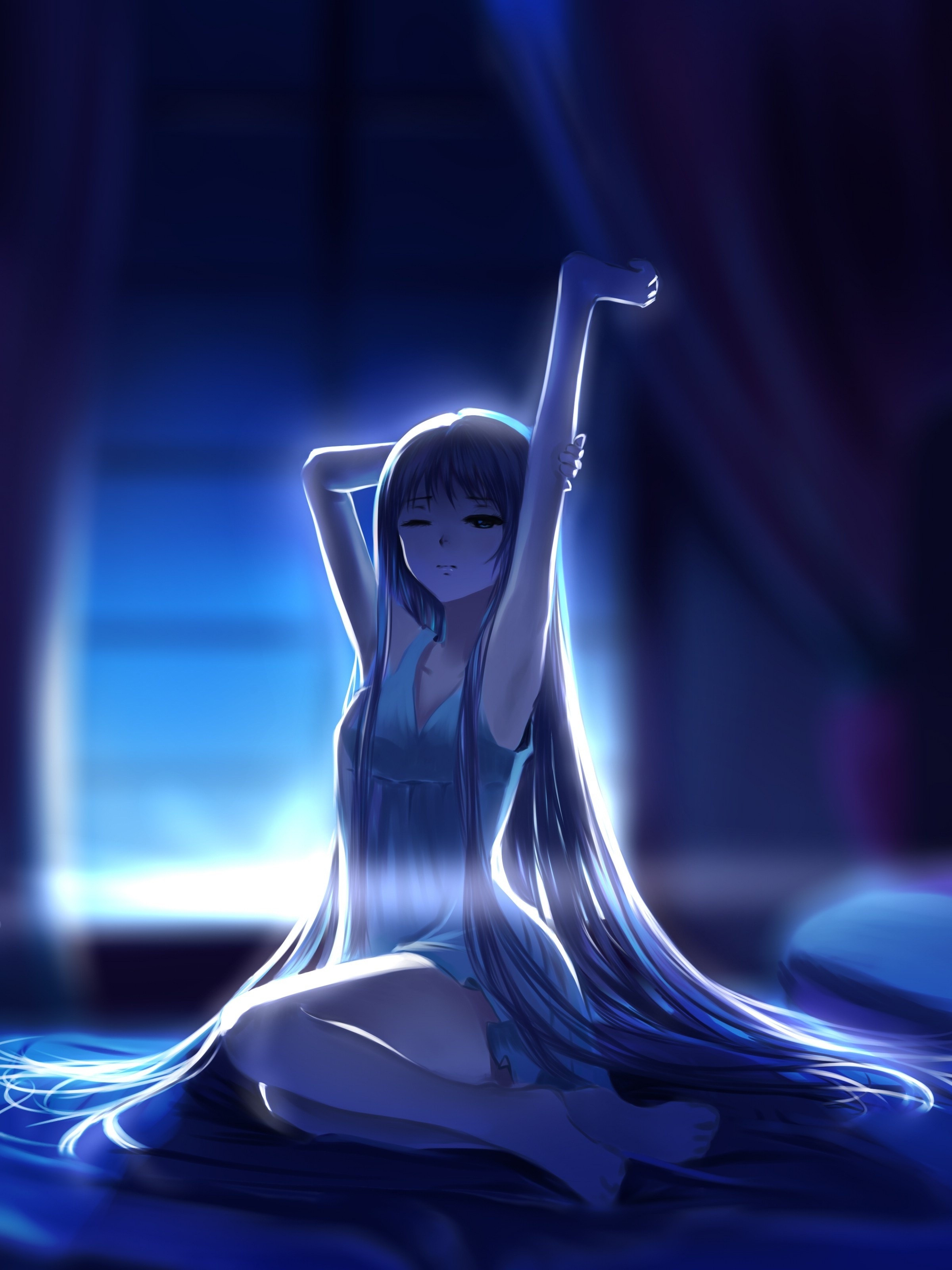 Wallpaper Light Dress Sleepy Anime Girl Resolution