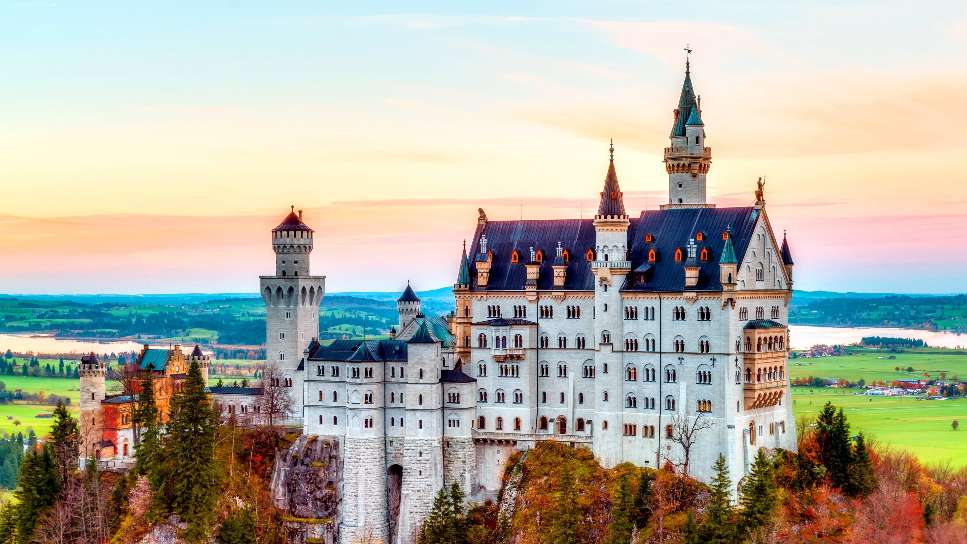 Castle Landscape Neuschwanstein Colorful Nature Wallpaper